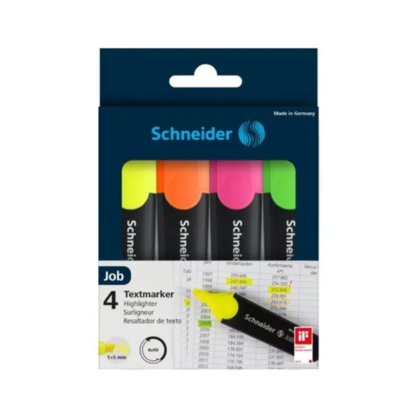 MARQUEUR FLUO SCHNEIDER JOB PACK DE 4 ASSORTIS